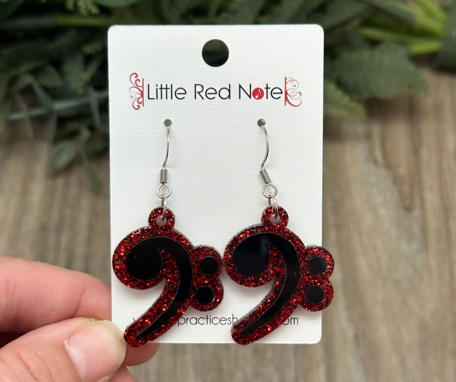 Glitter Acrylic Dangle Fishook Earrings - Bass Clefs
