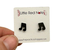 Load image into Gallery viewer, Stainless Steel Post Earrings Eighth Notes Beamed Black Screwback
