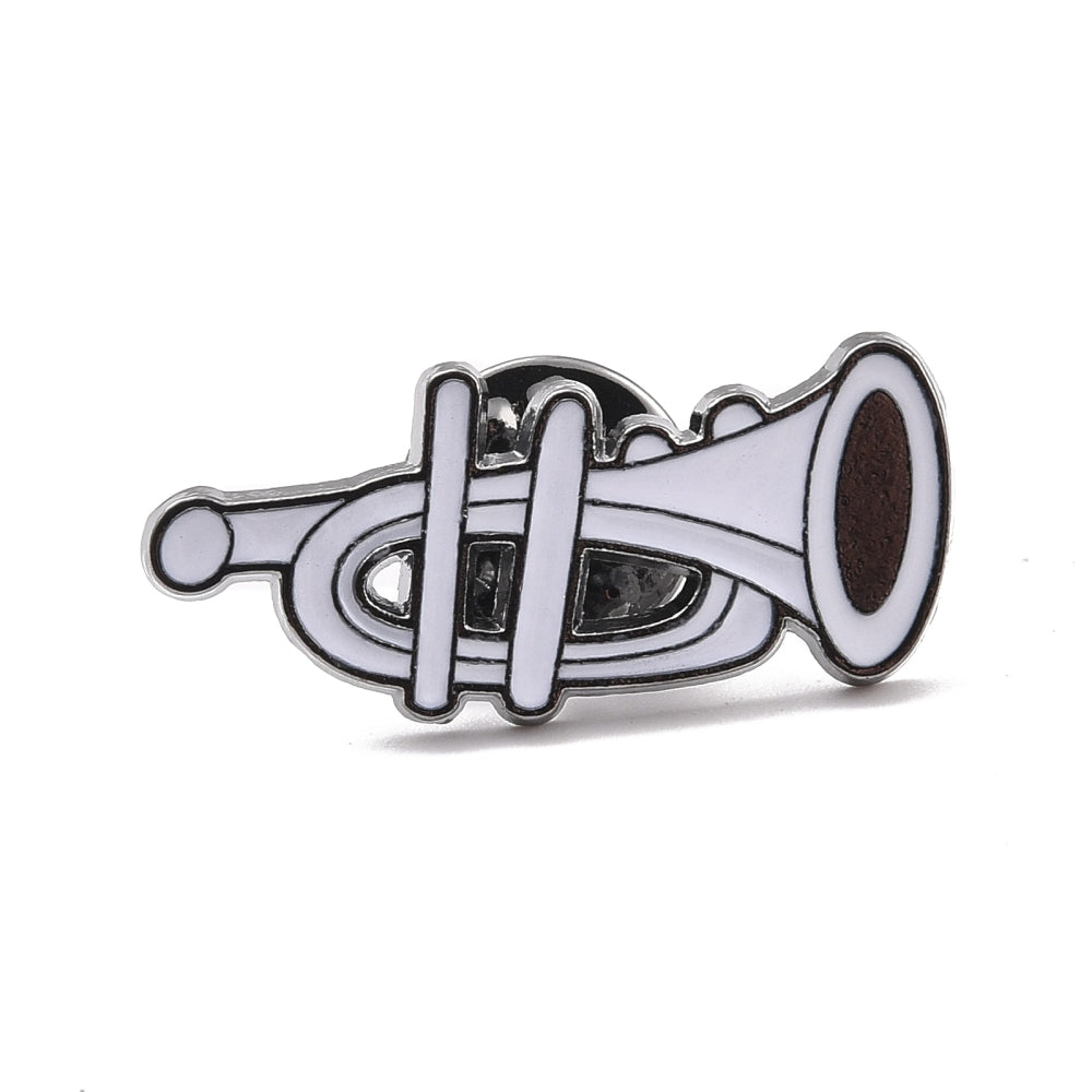Trumpet White Enamel Pin
