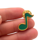 Load image into Gallery viewer, Eighth Note Green Enamel Pin
