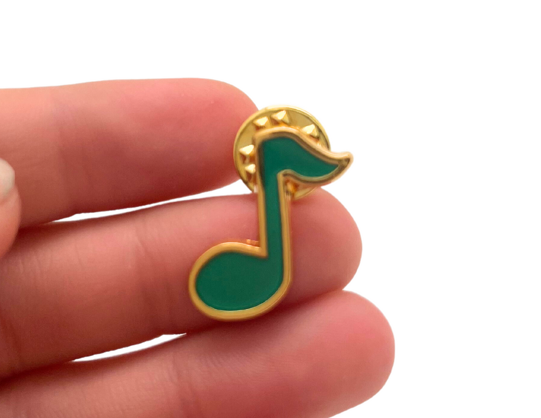 Eighth Note Green Enamel Pin