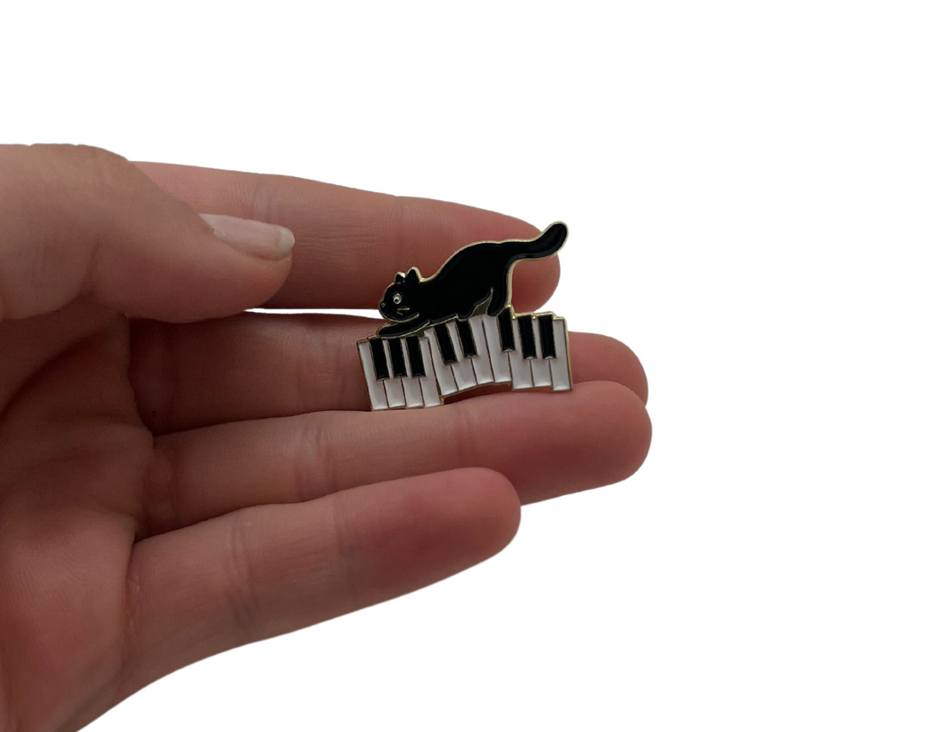 Cat on Piano Enamel Pin
