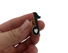 Load image into Gallery viewer, Eighth Note Heart Black Enamel Pin
