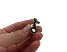 Load image into Gallery viewer, Eighth Note Heart Black Enamel Pin
