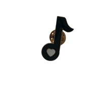 Load image into Gallery viewer, Eighth Note Heart Black Enamel Pin
