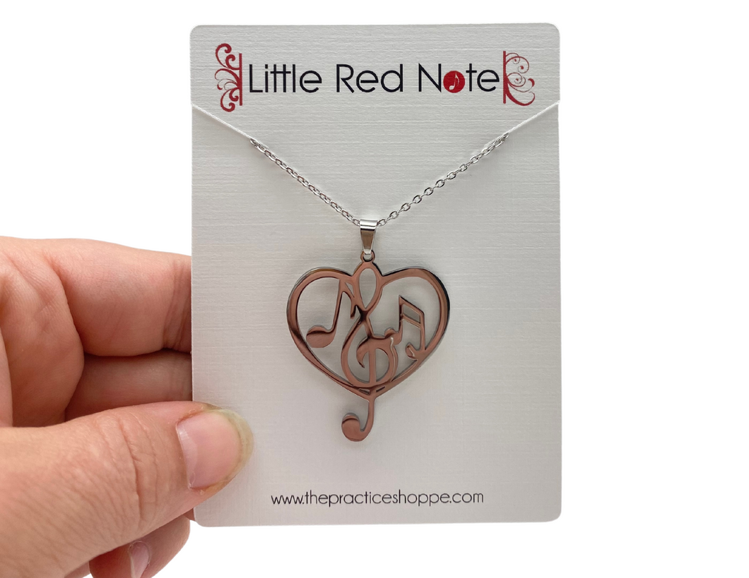 Stainless Steel Treble Notes Heart Necklace