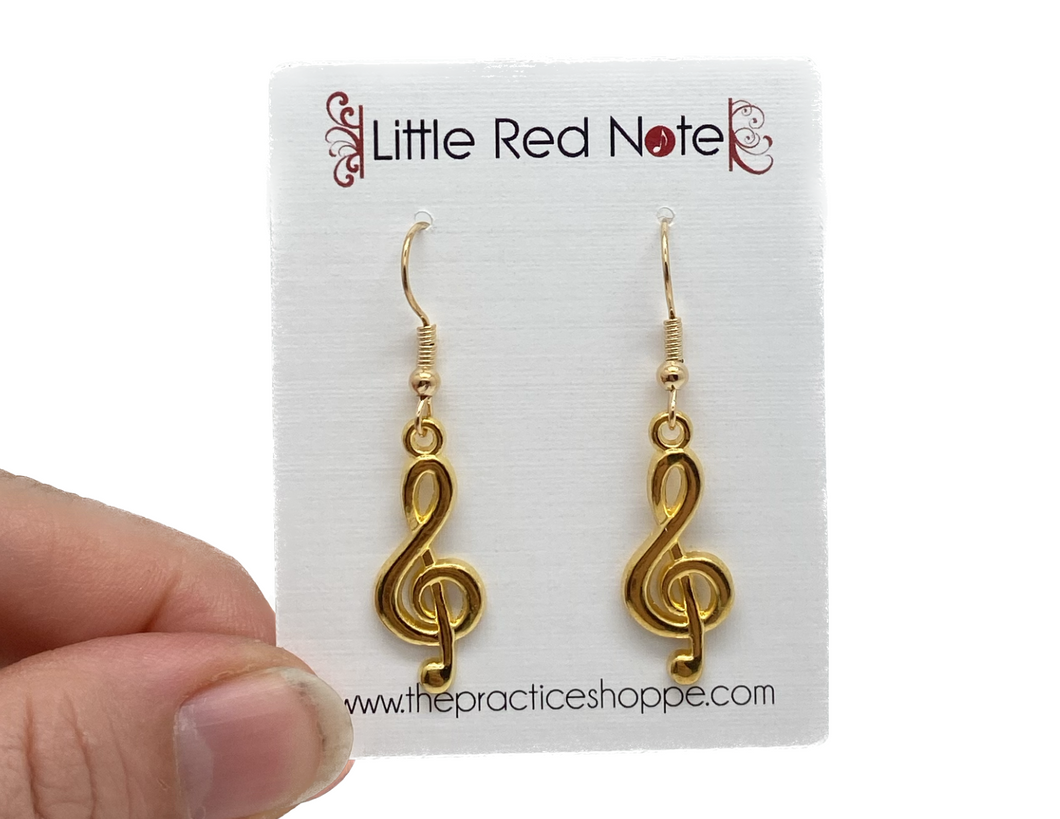 Fish Hook Treble Clef Gold Earrings