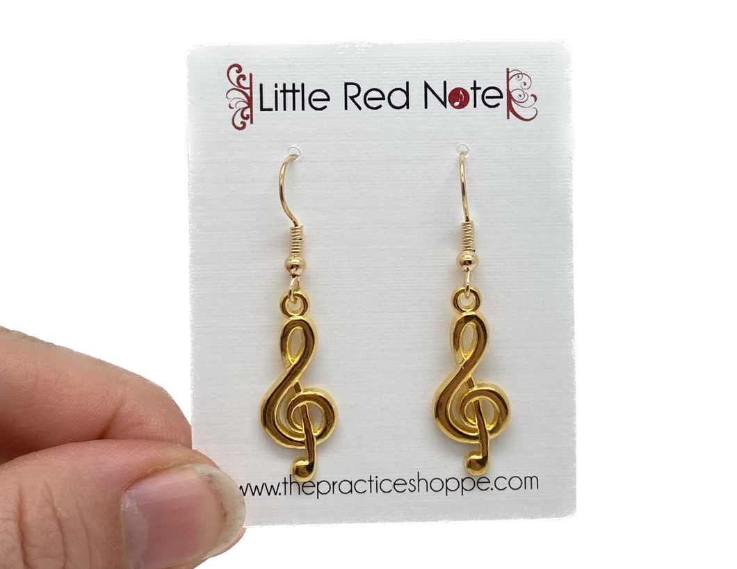 Dangle Fish Hook Treble Clef Gold Earrings