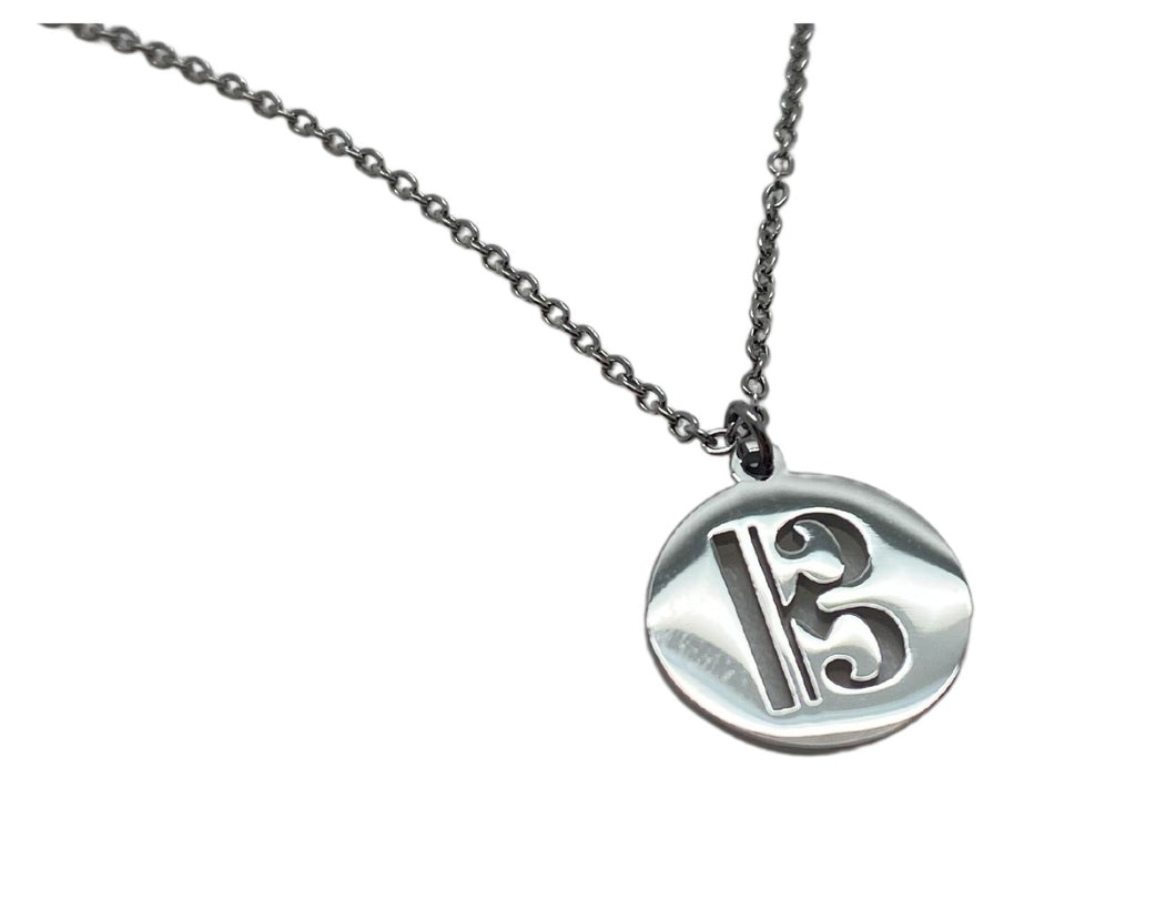 Stainless Steel Disc Alto Clef Necklace - Silver