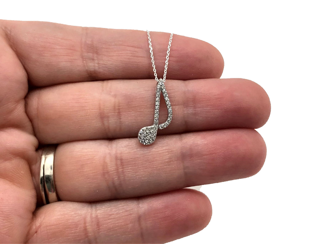 925 Sterling Silver 8th Note CZ Necklace