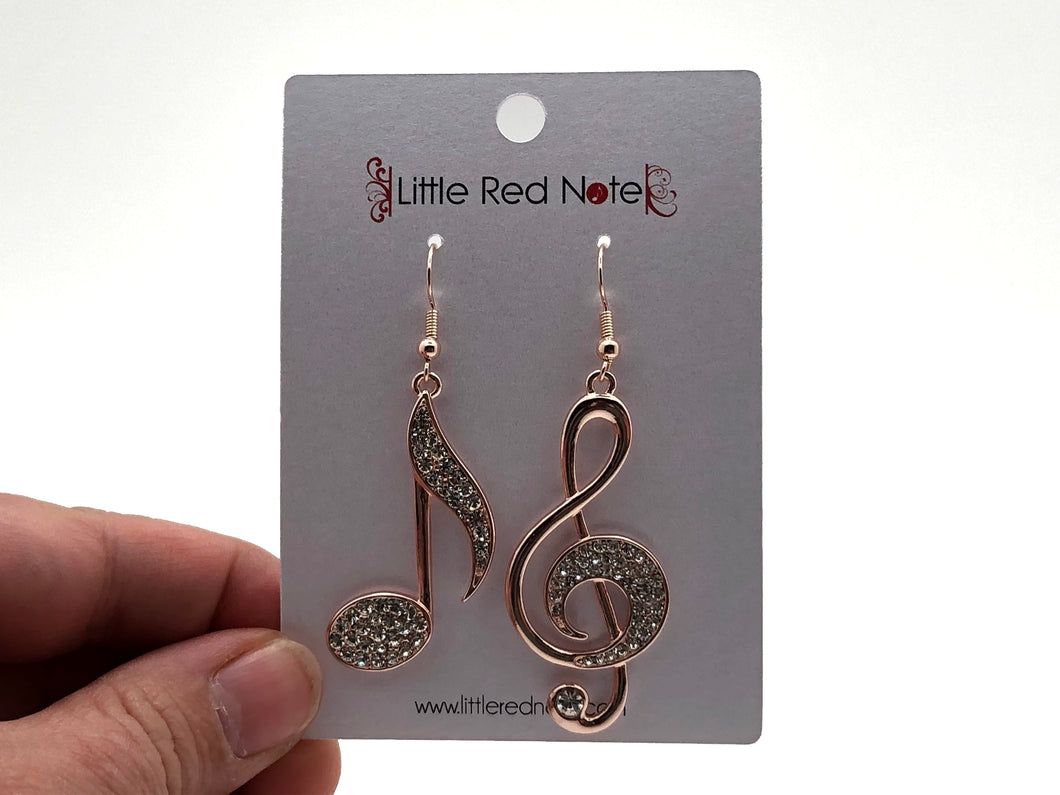 Large Treble Clef Dangle Earrings - Rose Gold