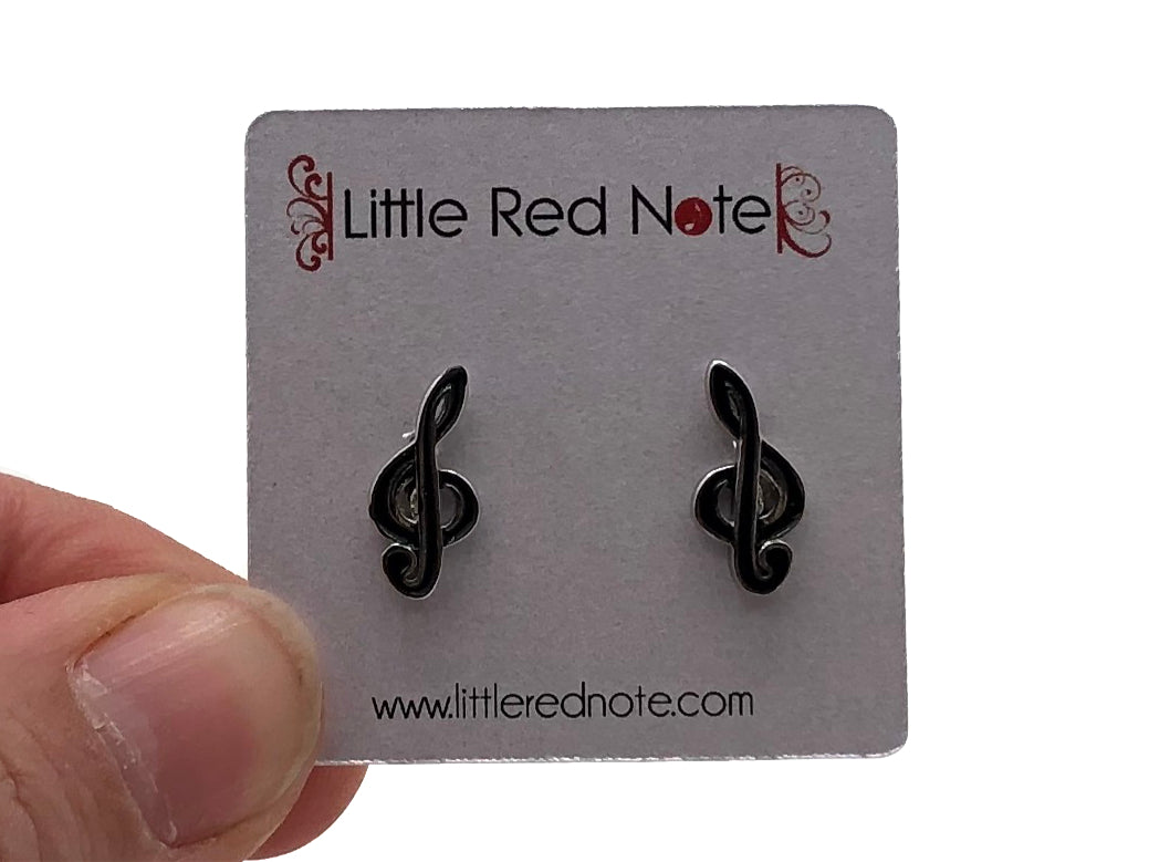 925 Sterling Treble Clef Black Earrings