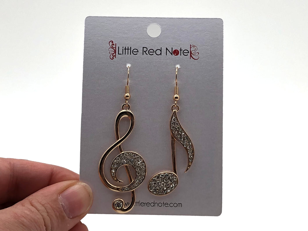 Large Treble Clef Dangle Earrings - Gold