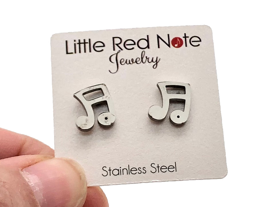 Stainless Steel Post Earrings Sixteenth Notes - 10mm