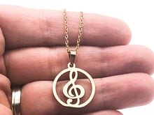 Load image into Gallery viewer, Stainless Steel Treble Clef Circle Necklace - Gold
