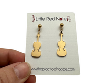 Load image into Gallery viewer, Stainless Steel Dangle Post Earrings Violin Viola Cello - Gold
