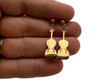 Load image into Gallery viewer, Dangle Stainless Steel Post Earrings Violin Viola Cello - Gold
