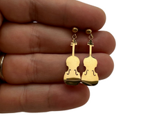 Load image into Gallery viewer, Stainless Steel Dangle Post Earrings Violin Viola Cello - Gold
