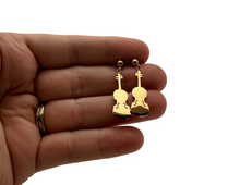 Load image into Gallery viewer, Dangle Stainless Steel Post Earrings Violin Viola Cello - Gold
