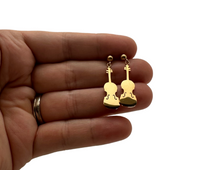 Load image into Gallery viewer, Stainless Steel Dangle Post Earrings Violin Viola Cello - Gold
