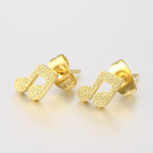 Load image into Gallery viewer, Stainless Steel Post Earrings Eighth Notes Beamed Glitter Gold
