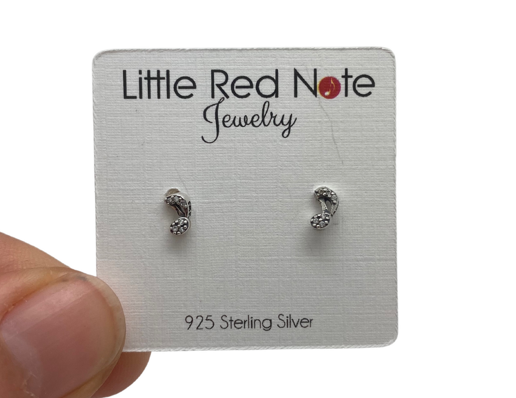 925 Sterling Mini Eighth Note Crystal Earrings