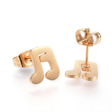 Load image into Gallery viewer, Stainless Steel Post Earrings Eighth Notes Beamed Gold
