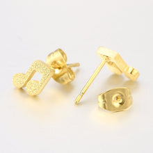 Load image into Gallery viewer, Stainless Steel Post Earrings Eighth Notes Beamed Glitter Gold
