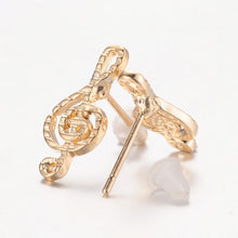 Load image into Gallery viewer, Stud Earrings Treble Clef Lined Gold
