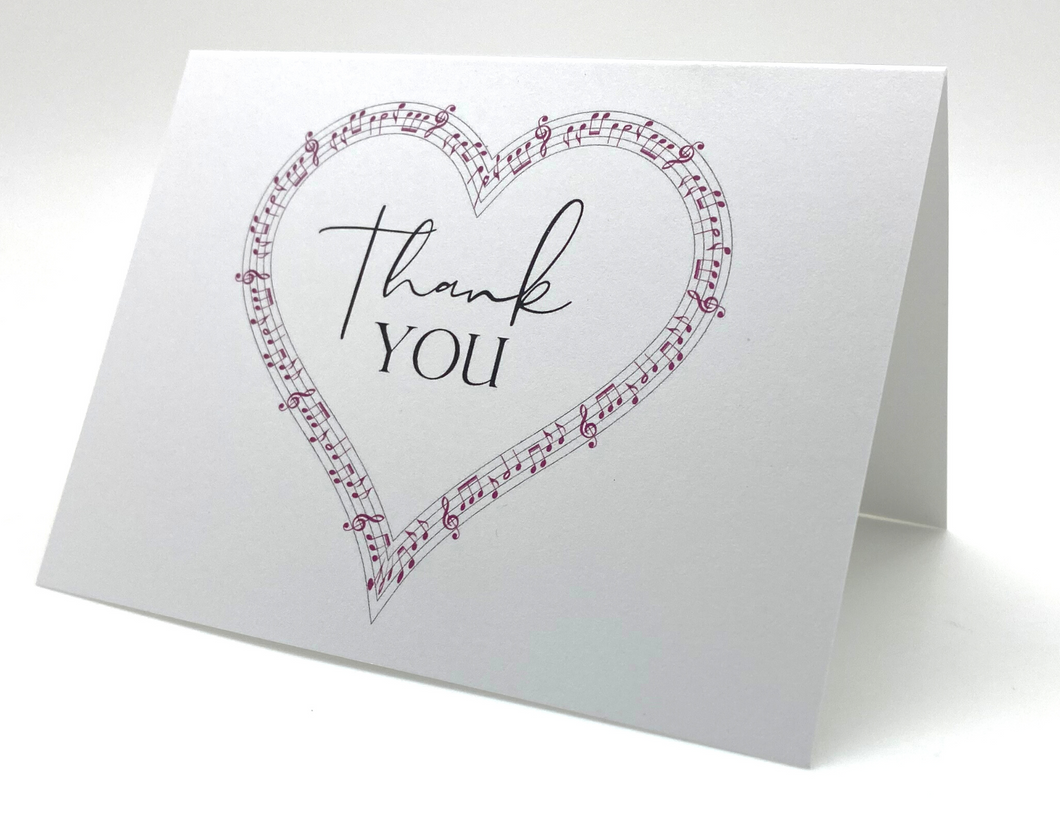 Thank You Note Card Music Heart - Set of 3