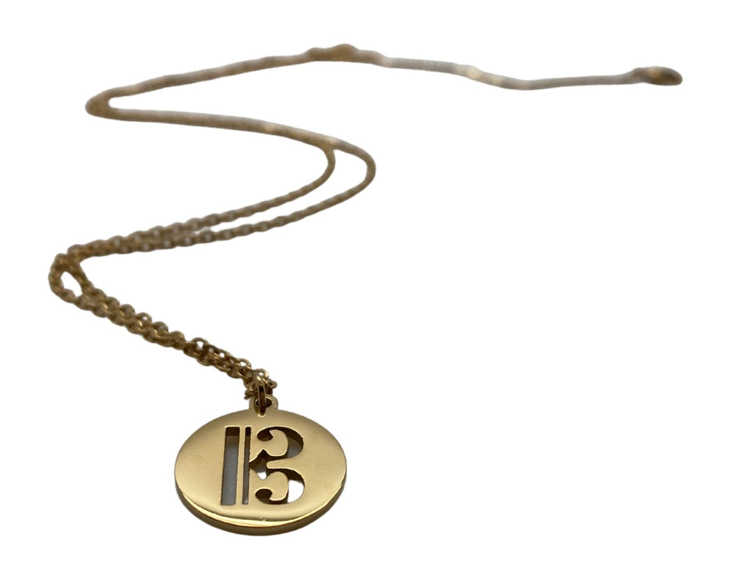Stainless Steel Disc Alto Clef Necklace - Gold