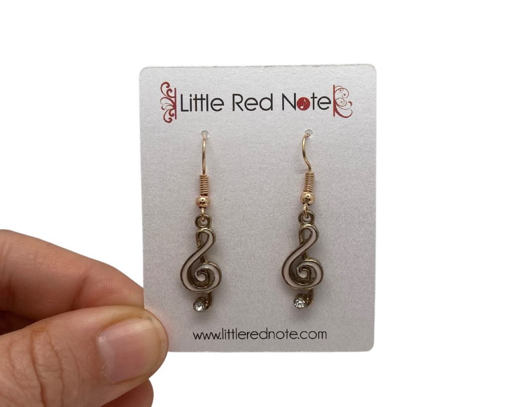 Fish Hook Treble Clef Cream and Gold Earrings