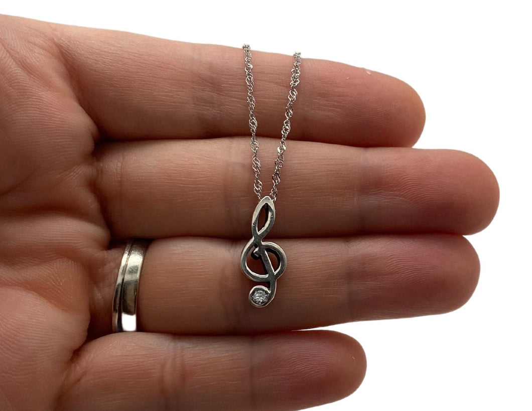 925 Sterling Silver Treble Clef Necklace with CZ