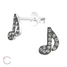 Load image into Gallery viewer, 925 Sterling Eighth Note Black Crystal Earrings
