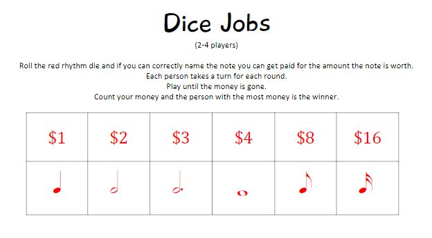 Dice Jobs - Red or Dark Green Dice Game