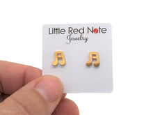 Load image into Gallery viewer, Stainless Steel Post Earrings Eighth Notes Beamed Gold
