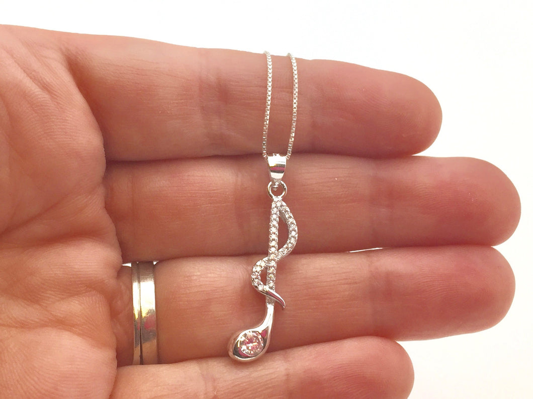 925 Sterling Silver Eighth Note Treble Necklace