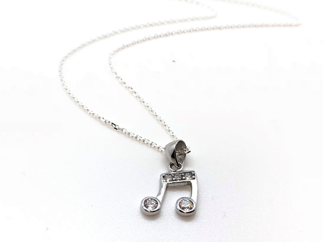 925 Sterling Silver Two-Eighth Notes CZ Necklace
