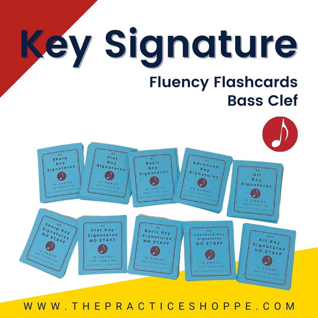 Key Signature Fluency Flashcards (Bass Clef) - 10 Sets of Flashcards (Digital Download)