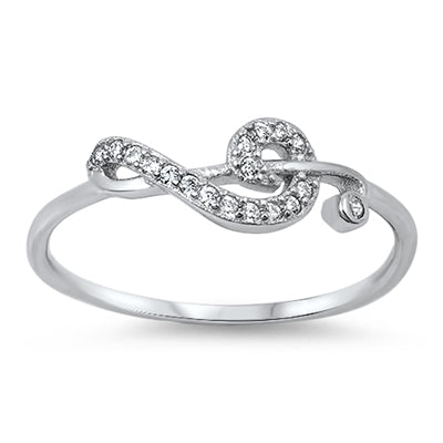 925 Sterling Silver CZ Treble Clef Ring