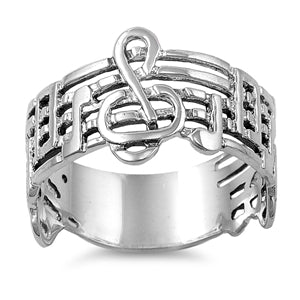 925 Sterling Silver Staff Notes Ring