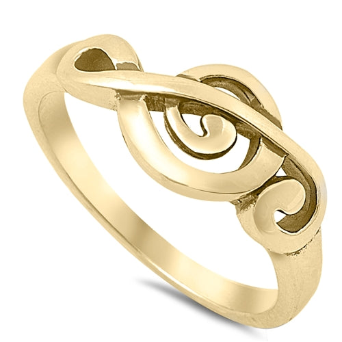 925 Sterling Silver Treble Clef Ring - Gold Finish