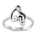 925 Sterling Silver Treble Bass Heart Ring
