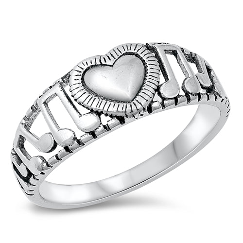 925 Sterling Heart and Music Notes Ring