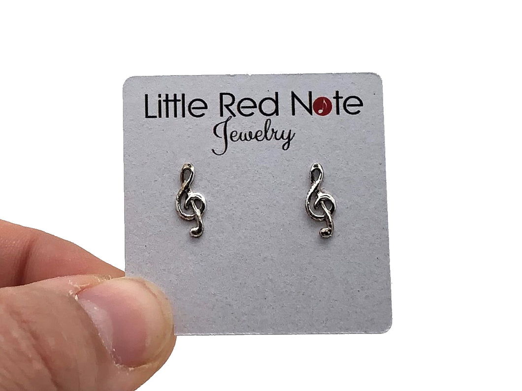 925 Sterling Silver Treble Clef Stud Earrings
