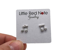 Load image into Gallery viewer, 925 Sterling Silver Eighth Note Zirconia Stud Earrings
