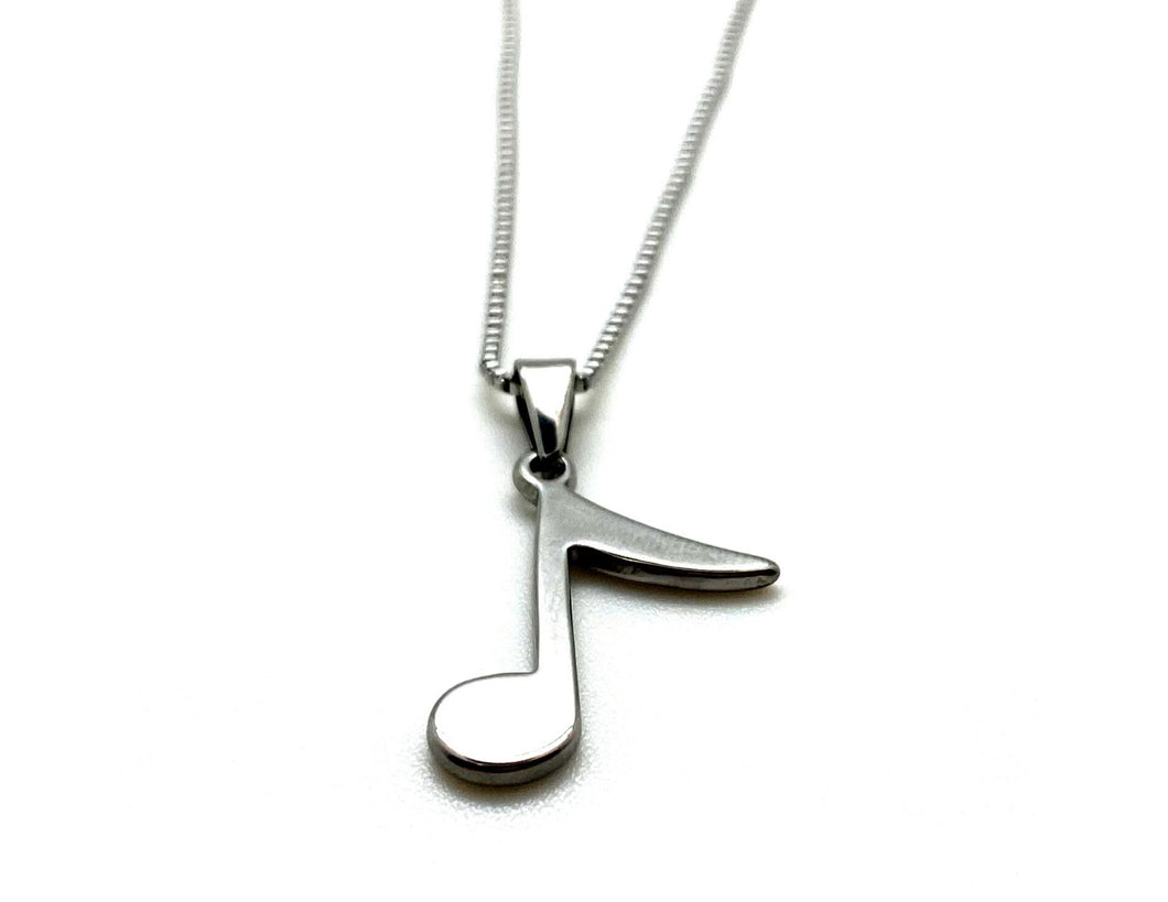 Stainless Steel Eighth Note Pendant Necklace - Silver