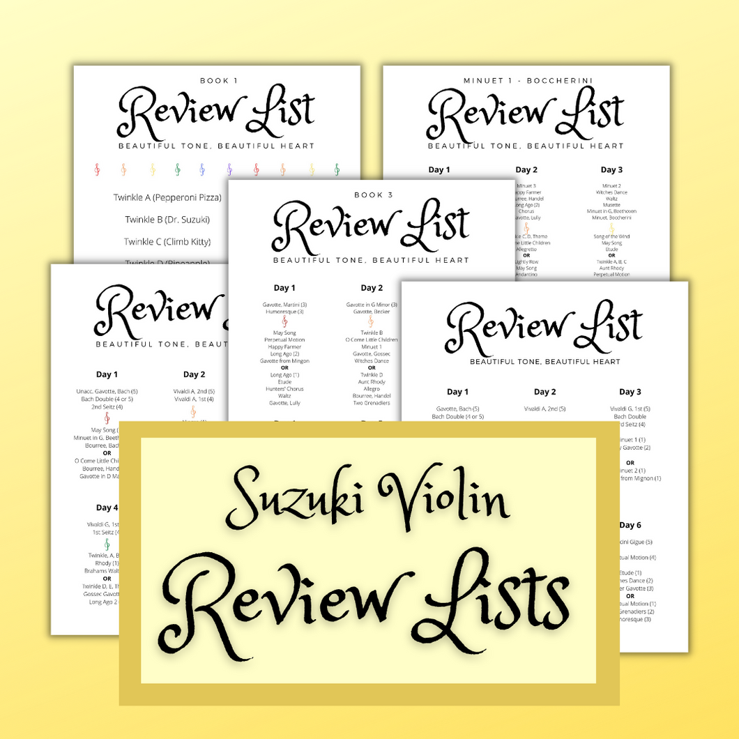 Suzuki Violin Review Lists Bundle (Digital Download)