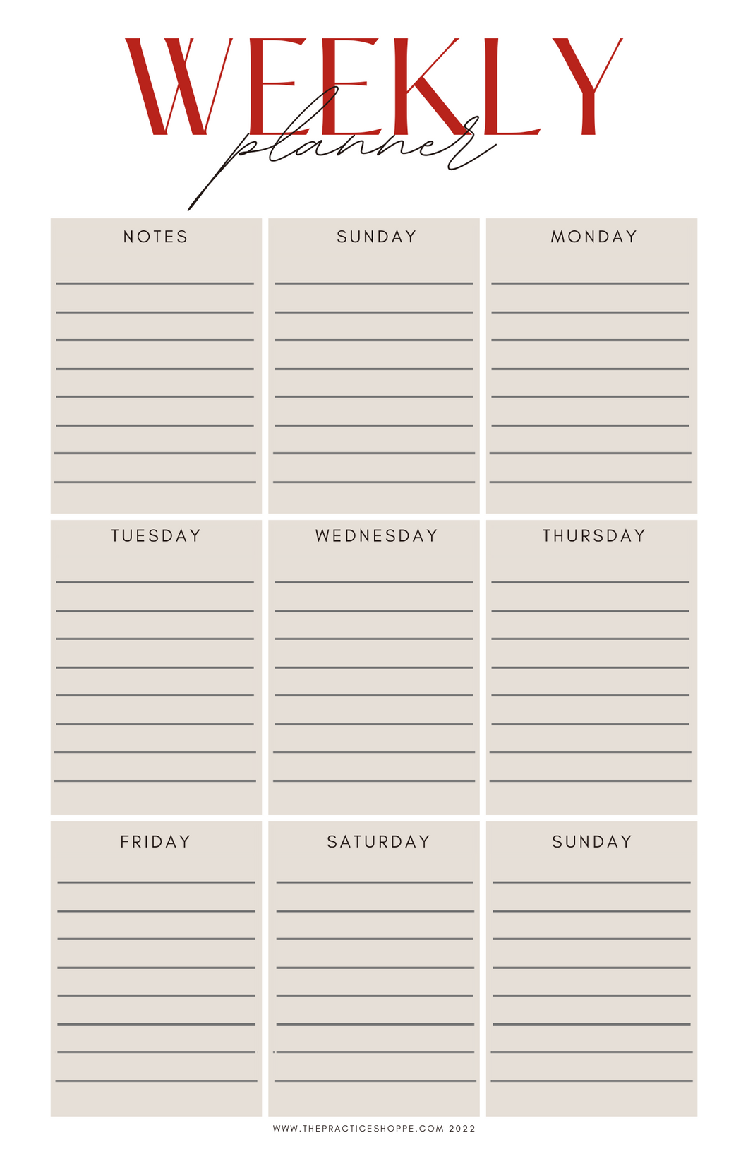 Weekly Planner (Digital Download)