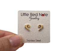 Load image into Gallery viewer, Stainless Steel Post Earrings Bass Clef - Gold
